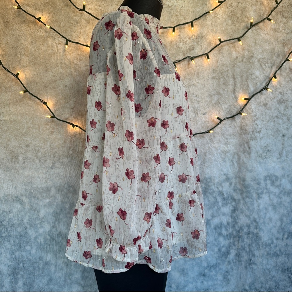 Monteau ruffled Floral Sheer Blouse - Picture 5 of 8